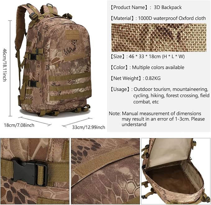 36-55L Military MOLLE Backpack for Men and Women Rucksack Tactical Assault Pack Bag for Hunting Camping Trekking (Black)