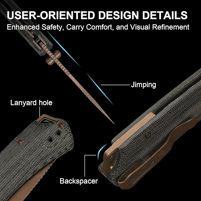 Kizer T1 BD EDC Pocket Knife 3.2 Nitro-V Steel Drop Point Folding Knives with Micarta Handle Thumb Stud Opener Button Liner Lock for Camping Hiking Fishing V3490.2BA2