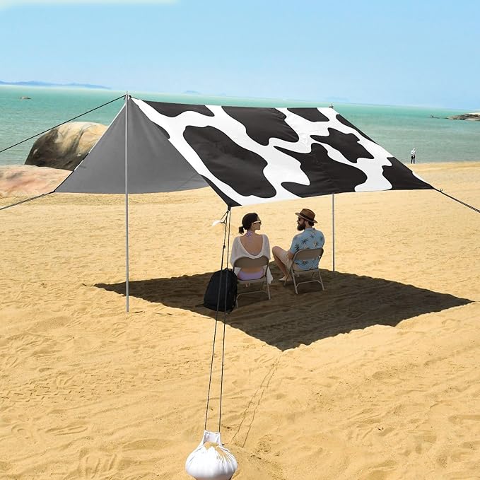 ALAZA Black White Cow Print Pattern Beach Tent Sun Shelter Portable Canopy Sunshade for Outdoor Camping Picnics Backyard Fun 10x9 ft