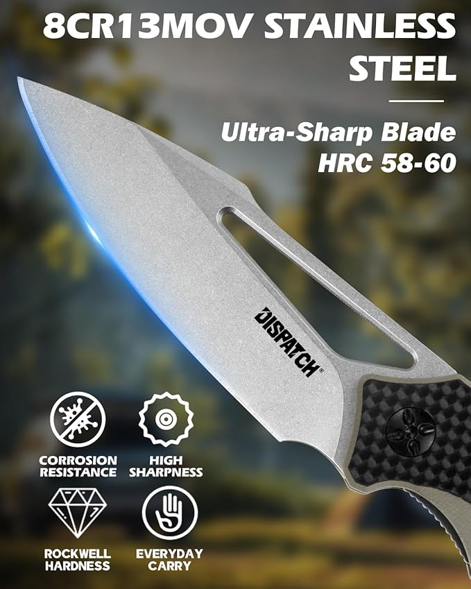 Dispatch Pocket Knife for Men Women 3.54 Inch 8Cr13MoV Stainless Steel Blade with G10 Handle Folding Knives with Clip for Outdoor Hunting Hiking Camping Survival EDC Tools
