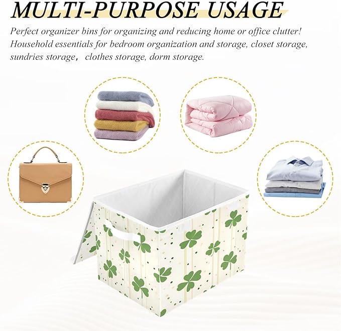 Cute Clover Fabric Storage Bins with Lids and HandleFoldable Storage Bins with LidsCloset Organizers for Clothes Storage Room Organization Office Storage Chest Organizer