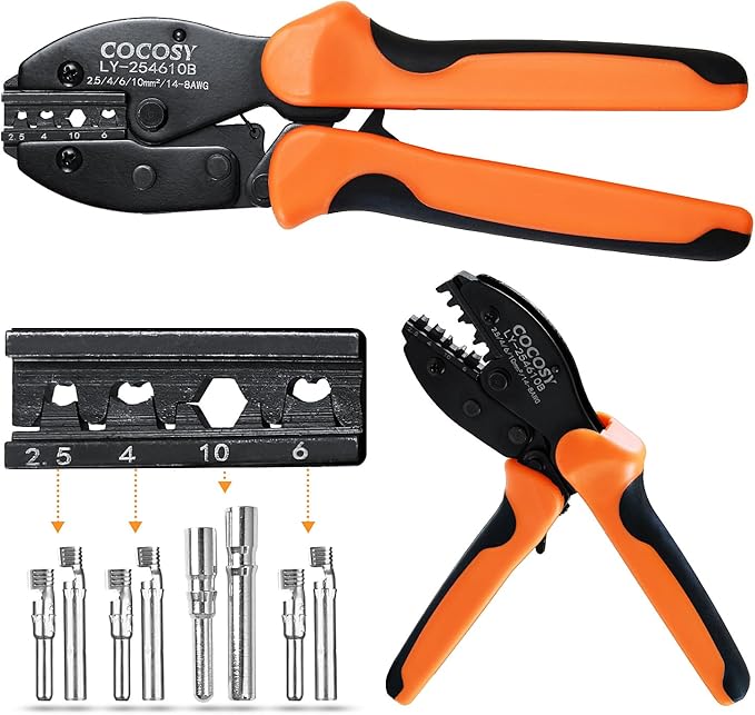 Solar Crimping AWG 8-14 Compatible with Solar Connectors Solar Crimper Ideal for AWG8 AWG10/12/14 (2.5-10mm²) Wires - Precise Solar Ratcheting Crimper for PV Systems
