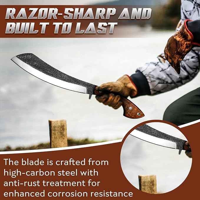 Golden Bird Parang Machete Knife - 9.5 Inch Heavy Duty Machete for Cutting TreesBushcraftSurvivalOutdoor Hunting and Camping - Full Tang with Wooden Sheath - Yard Work Tool for Men