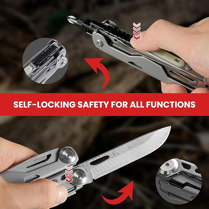 Multitool 29-in-1 Stainless Steel Multi Tool Pliers with Screwdriver Sleeve Damascus Pocket Knife Nylon Sheath for Survival Camping Hunting and Hiking