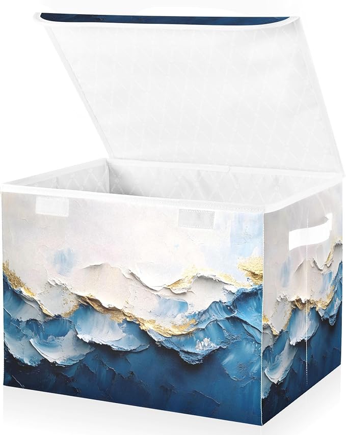 Storage Cube with Lid Pastel Wave Print 16.5×12.6×11.8 IN Collapsible Large Capacity Foldable Storage Basket Bin Organizer