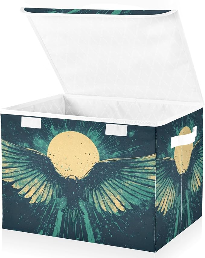 Storage Cube with Lid Elegant Wings Print 16.5×12.6×11.8 IN Collapsible Large Capacity Foldable Storage Basket Bin Organizer