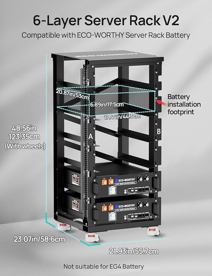 ECO-WORTHY RACK6 V2 6-Layer Server Rack with 600A Busbar Compatible with All ECO-WORTHY Rack Battery Versions