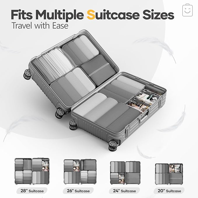 Veken 9/11 Set Compression Packing Cubes for Travel EssentialsCompressible Expandable Large Luggage Suitcase Organizer Bags for ClothingDurable Space Saver Storage Bags with Toiletry Bags(Gray)