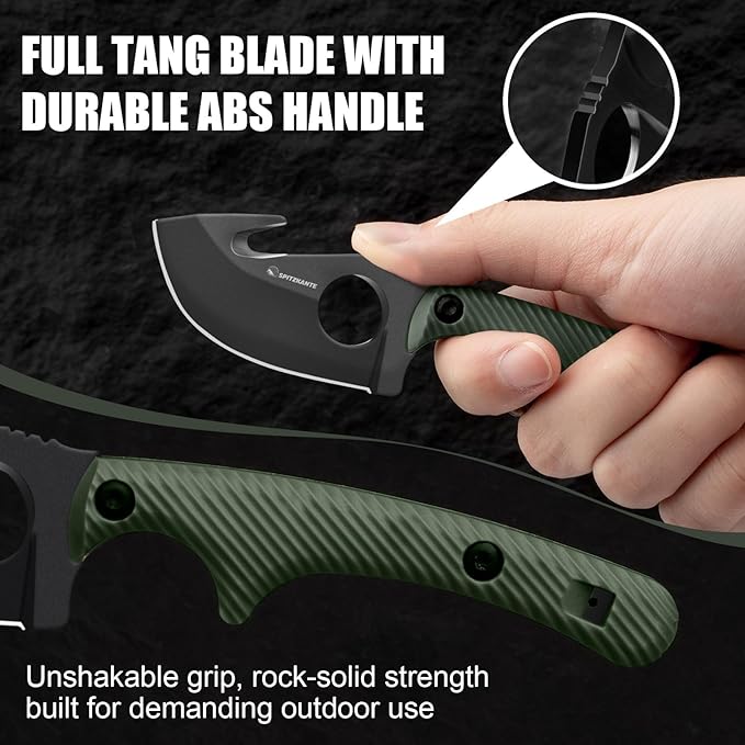 EDC Fixed Blade Knife Horizontal Carry Knife with Sheath Fire Starter HO-YN Rotating Clip Multi-Tools Gut-hook Blade