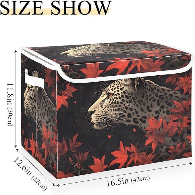 AIXIWAWA Lidded Storage Cube (Leopard Leaves) Fabric Foldable Closet Bins with Flip Lid and Handles Organizer Basket Container 16.5 x 12.6 x 11.8 IN