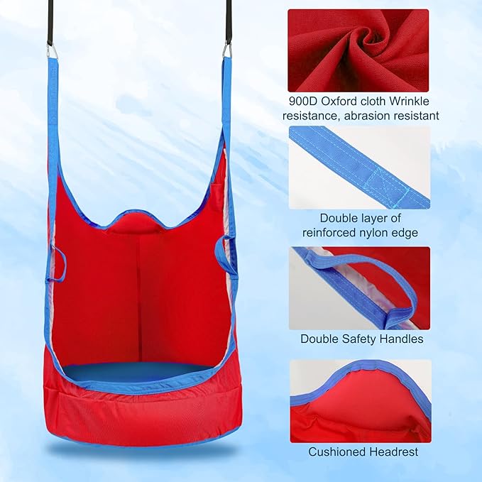 Upgraded Kids Pod Swing ChairChild Hanging Hammock Chair900D Oxford Cloth Pod Swing Seat for Indoor and Outdoor with All Accessories