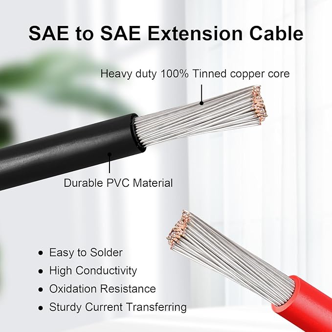 SAE Extension Cable 10AWG 30FT Quick Disconnect Tinned Copper Wire with SAE Connector Wire for Solar Panel Battery Tender Motorcycle Automotive RV Cars Tractor 10 Gauge