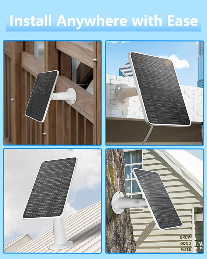 Solar Panel for Security Camera 5W Solar Panel Charger Compatible with Eufycam 3/3C/2/2 Pro/2C/2C Pro/E/E20/E40/L20/L40/Solo/SoloCam Spotlight Micro USB&ampUSB-C Port IP65 Waterproof 10ft Cable 2