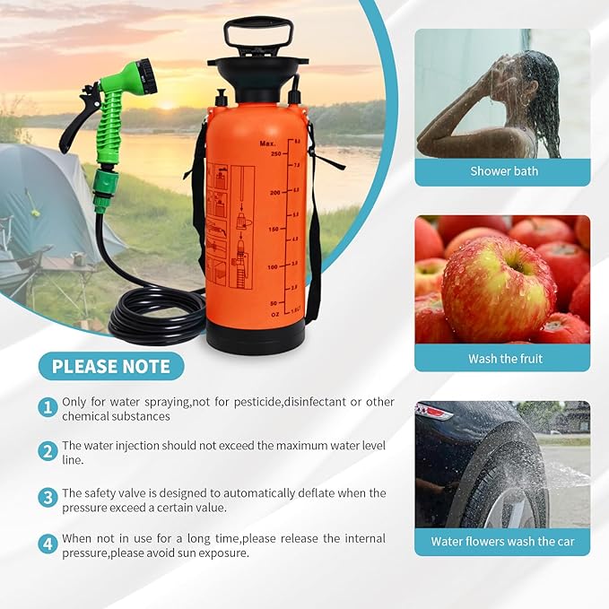 Portable Shower for Camping with 7 Spray Modes Camping Shower for Beach Shower Car Shower Hand Press with Removable Hose and Shower Head