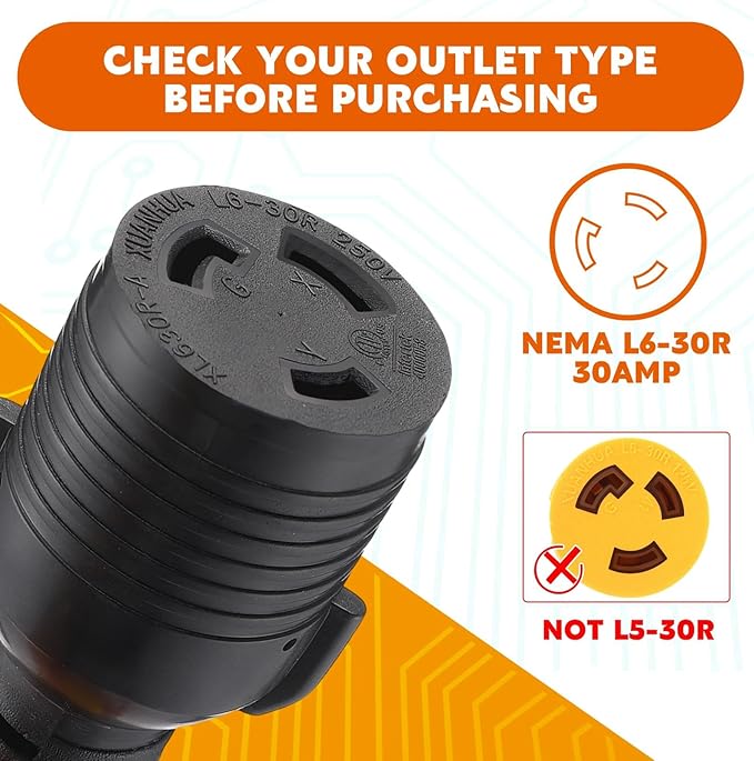 Tellegloww NEMA L14-30P to L6-30R Generator to Welder Adapter 30 Amp 4 Prong Male to 3 Prong Female Adapter Generator Welder EV Charger Power Cord 10 AWG STW 1FT ETL Listed