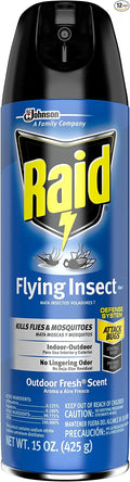 Raid Flying Insect Killer Mosquito and Fly Control No Lingering Chemical Odor Outdoor Fresh Scent 15 Ounce (Pack of 12)