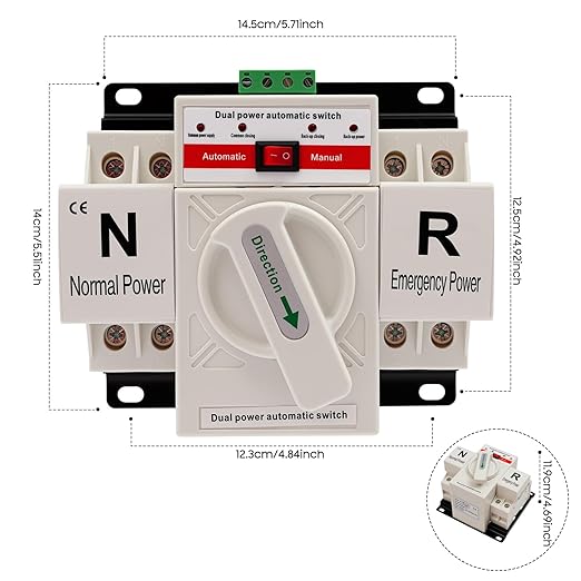 63A 110V Dual Power Automatic Transfer Switch Manual Transfer Switch 50/60Hz Din Rail Mounted Mini ATS 2/3/4P 63/32A for Hone Generator and Backup Power RV (2P 63A White)