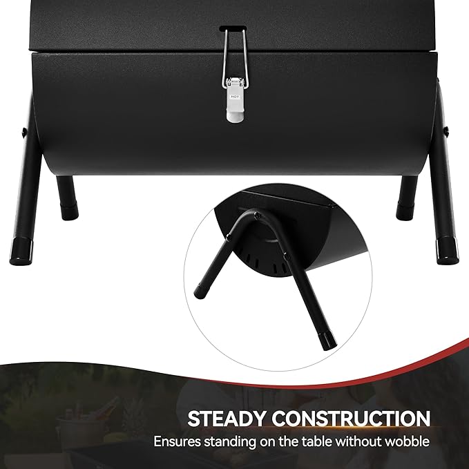 Royal Gourmet CC1015W Portable Charcoal Grill 147 sq. in. Cooking Grid Wooden Handle Tabletop BBQ Grill for Outdoor Barbecue Camping Picnic Backyard Patio Black