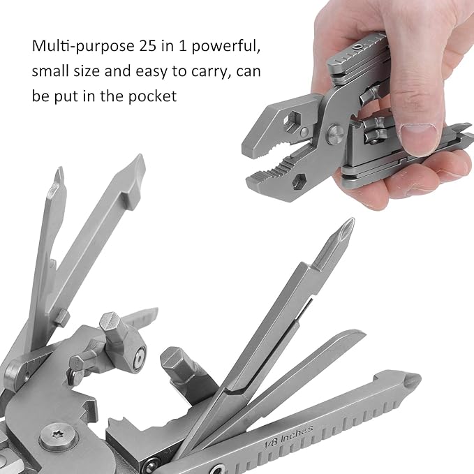 25 in 1 Multi Functional Pliers Kit Stainless Steel Multitool with Knife Wrench Folding Pocket Multi Plier for Camping Hiking Fishing Outdoor Adventures Includes Screwdriver