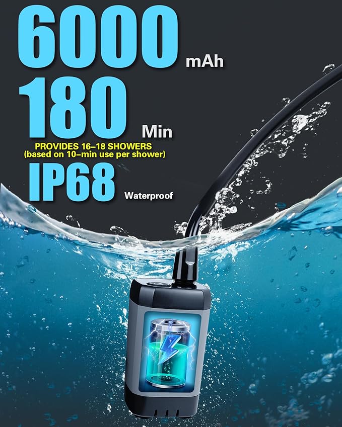 Beviliu Portable Shower for Camping 6000mAh Rechargeable Camping Shower with Digital Power &amp Temperature Display Portable Shower for Camping Beach Outdoor Travelling Hiking Pet Cleaning