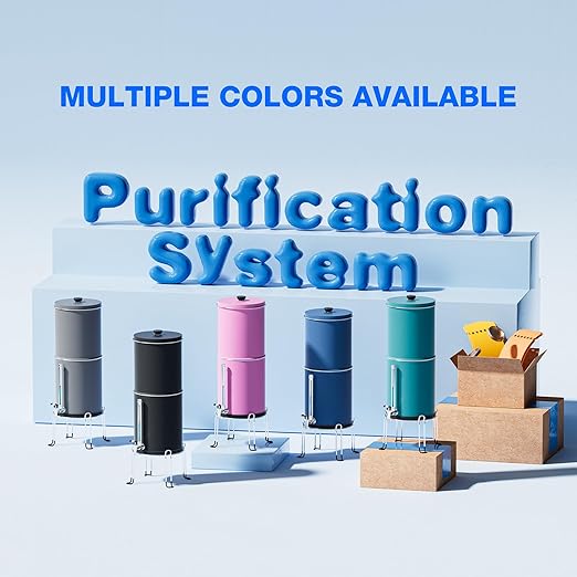 Purewell 8-Stage 0.01μm Ultra-Filtration Water Filter System 304 Stainless Steel Countertop System with 4 Filters Metal Water Level Spigot and Stand Reduce Fluoride and Chlorine 2.25G PW-OB-CF