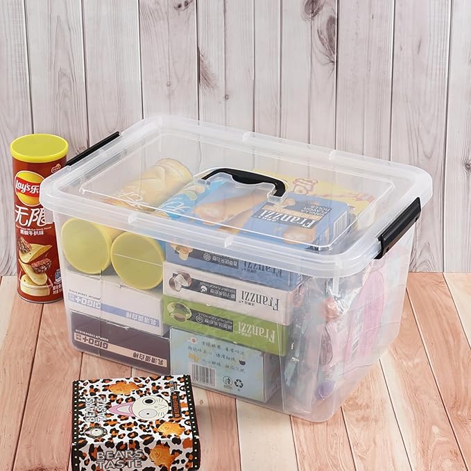 Pack of 4 Latch Storage Box 17.5 L Clear Container Box with Handle
