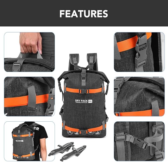 LANGWEI Waterproof Dry Bag Backpack Outdoor Floating Roll-Top Backpack Duffel for Drifting Swimming Water Sports River Trekking