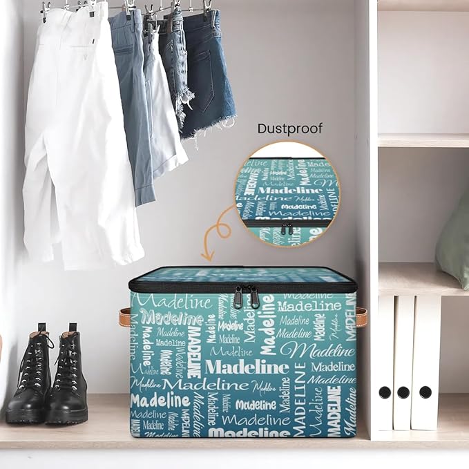 Custom Storage Basket with Name Personalized Keepsake Box with Zipper Lid Foldable Fabric Memory Bin Large capacity with Handle Gradient Grey Green