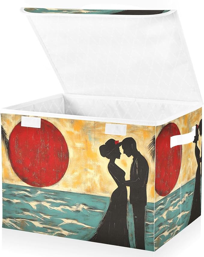 AIXIWAWA Lidded Storage Cube (Valentine Beach) Fabric Foldable Closet Bins with Flip Lid and Handles Organizer Basket Container 16.5 x 12.6 x 11.8 IN