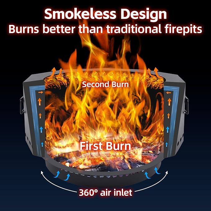 Smokeless Fire Pit Outdoor- 20 Inch Low Smoke Metal Fire Pits &amp Fireplaces for Outside with Carry Bag Smokeless Wood Stove for Camping Patio Backyard Garden Picnic-L