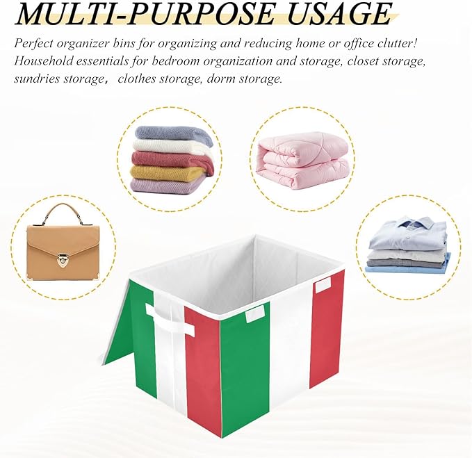 Italy Flag Green Red Storage Container with Lid Foldable Clothing Storage Containers for Organizing for School Supply