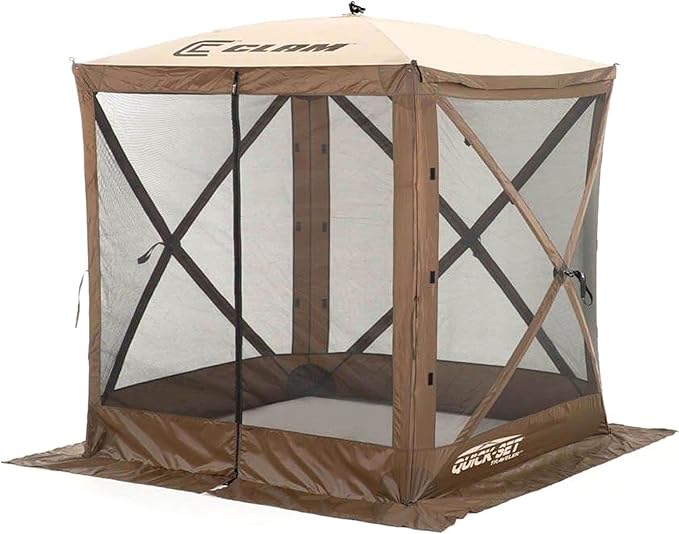 CLAM Pop Up Screen Tent Outdoor Camping Gazebo Canopy Traveler 6' x 6' Brown