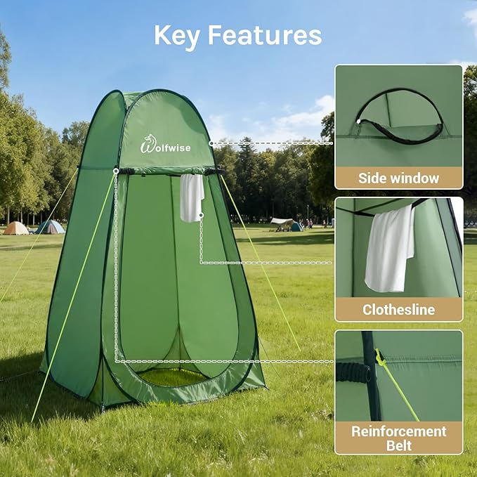Wolfwise Pop Up Shower Tent for Camping Portable Instant Changing Tent with Ventilation Window &amp Carry Bag Privacy Bathroom Toilet for Beach &amp Outdoor Width 40  Height 75  Green