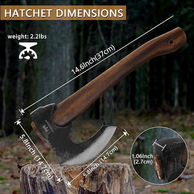 14.6 Hatchet Camping Hatchet with Leather Sheath Bushcraft Axe with 1065 Carbon Steel &amp Beech Handle Survival Axe for Wood Splitting and Chopping - Perfect for Gardening and Outdoor