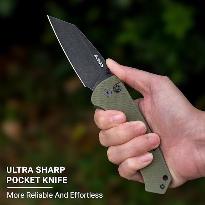 Pocket Knife - 3.39 EDC Knife D2 Blade Black Stonewashed Finish Folding Knife - G10 Handle with Thumb Stud - Pocket Knife for Men Women - Camping Hiking Survival Knife