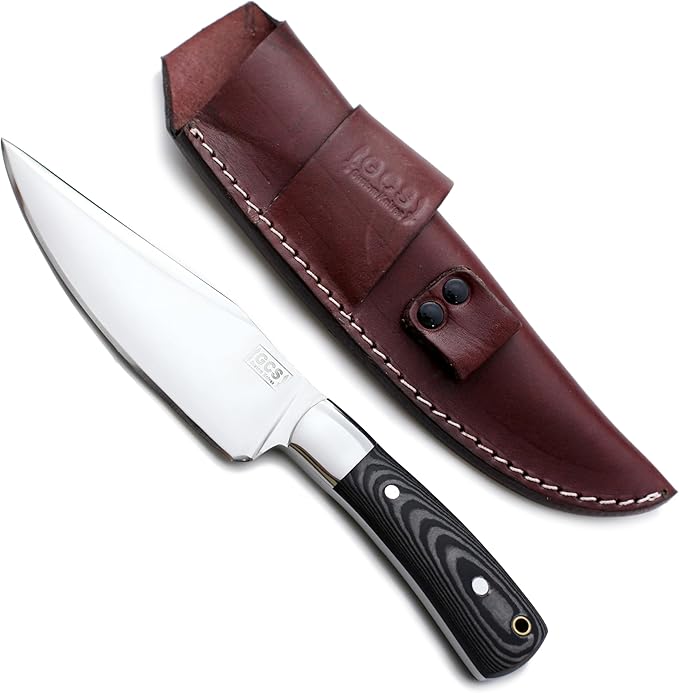 GCS Custom Handmade Black And White Micarta Handle D2 Tool Steel Knife &amp Buffalo Hide Sheath GCS 193