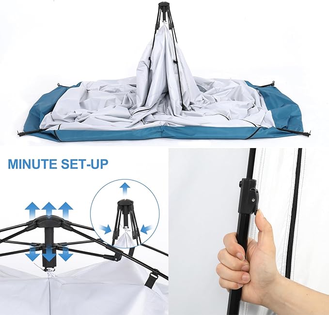 2 Room Pop Up Privacy Shower Tent 7.5 FT Changing Room Tent with Floor and Carry Bag Sun Shade Canopy Outdoor Rain Shelter for Portable Toilet Camping Dressing Hiking Beach (Blue and White)
