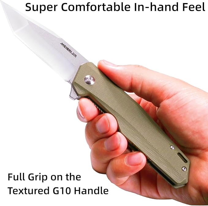 Pocket Knife D2 Blade Folding Knife with G10 Handle Smooth Flipping Action EDC Knife with Ball Bearing for Hiking Camping Outdoor Gifts for Men