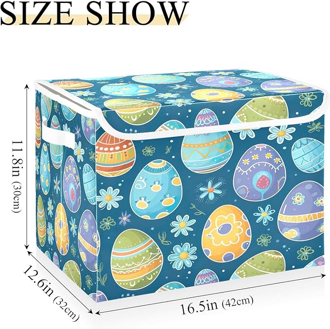 Christmas Storage Baskets with Lids Blue Eggs Collapsible Bins Stackable Fabric Linen Baskets Closet Organizer Container 16.5x12.6x11.8