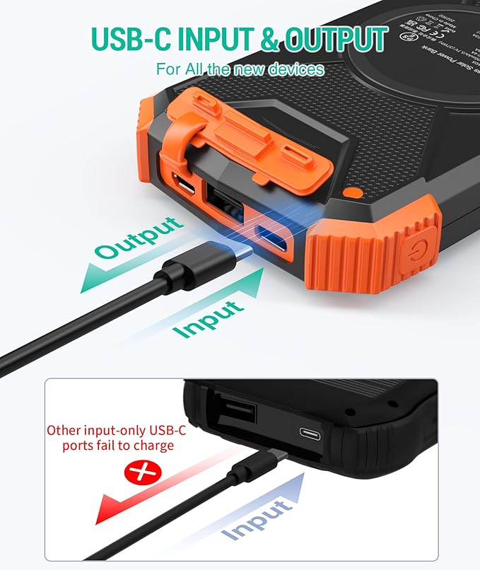 BLAVOR Solar Power Bank 10000mAh Portable Wireless Charger 20W Fast Charging External Battery Pack with USB C for Cell Phones Solar Panel Charging with Dual Flashlight for Camping