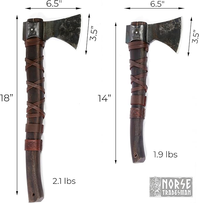 Norse Tradesman 14 Viking Throwing Axe - Carbon Steel Head Teakwood Handle Brown Regulation Size Includes Leather Sheath