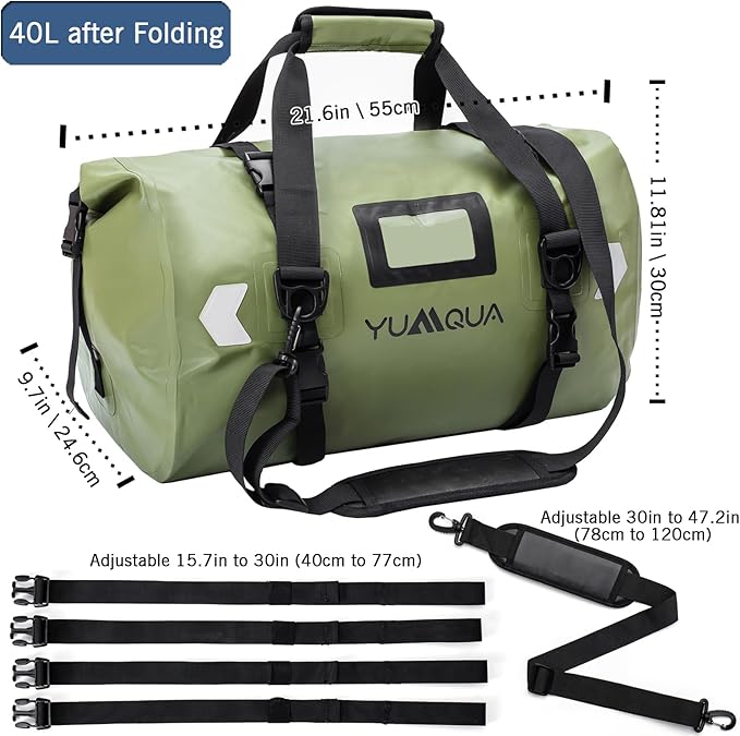YUMQUA Waterproof Duffel Bag Motorcycle Duffle Bag Heavy Duty Roll Top Large Dry Bags Waterproof with Durable Straps &amp Handle for Travel Outdoor Boating Rafting Kayaking Camping Paddle boarding