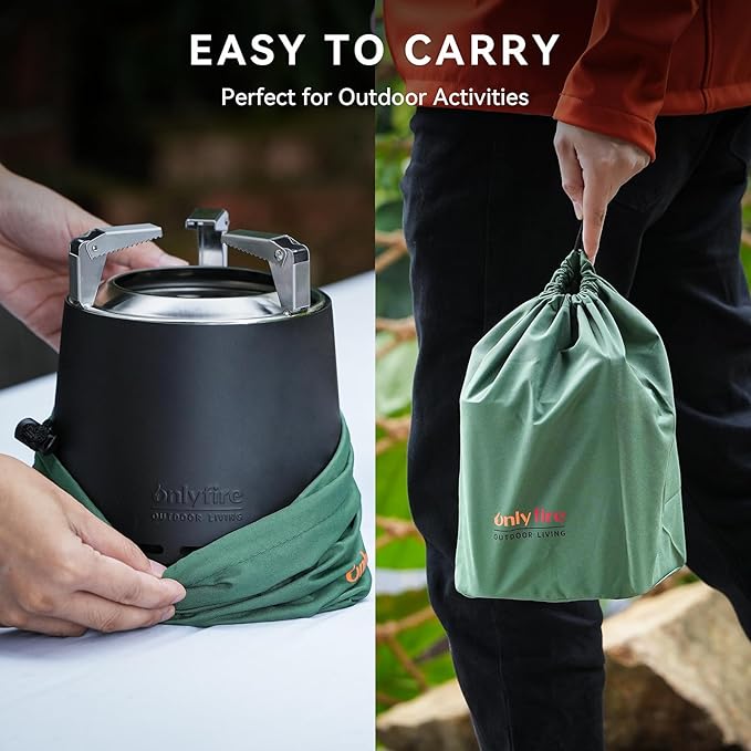 ONLYFIRE OUTDOOR LIVING 2-in-1 Smokeless Fire Pit with Pot Bracket &amp Carry Bag 7.8” Portable Camping Stove Wood Burning Mini Tabletop Fireplace for Patio Backyard RV Tailgating Black FP053