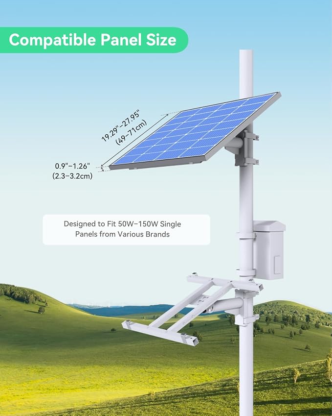 LINOVISION Pole Mount Bracket for Solar Panel 50W to 150W Solid Galvanized Steel Structure and Adjustable Tilt Angle