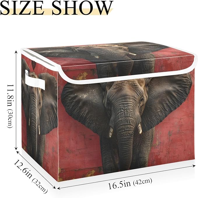 AIXIWAWA Lidded Storage Cube (Heart Elephant) Fabric Foldable Closet Bins with Flip Lid and Handles Organizer Basket Container 16.5 x 12.6 x 11.8 IN