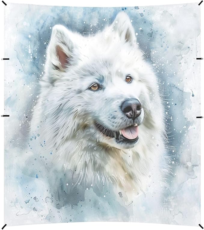 ALAZA Samoyed Dog Portrait Watercolour Beach Tent Sun Shelter UPF50+ Protection Beach Shade Canopy w/ 4 Sandbags for Outdoor Camping Fishing Backyard Fun Picnic 10x9 ft