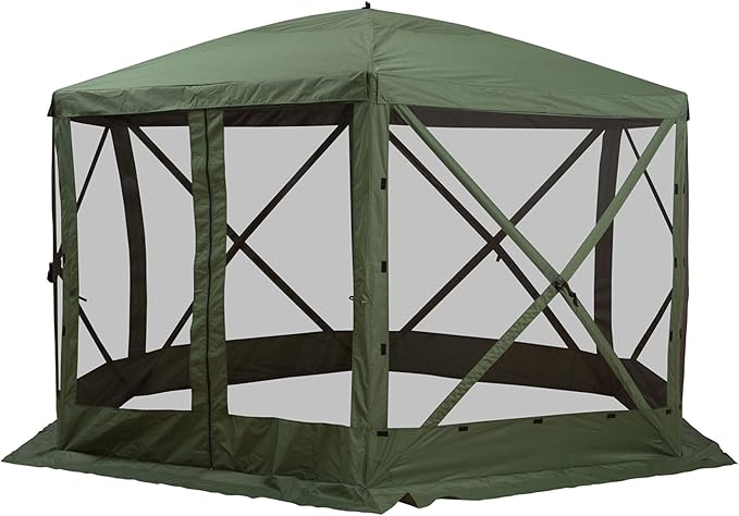 12x12 Hexagonal Pop-Up Gazebo Featuring Breathable Netting Mesh Panels and Thoroughly Shaded Comfortable Interior Easy Setup Green