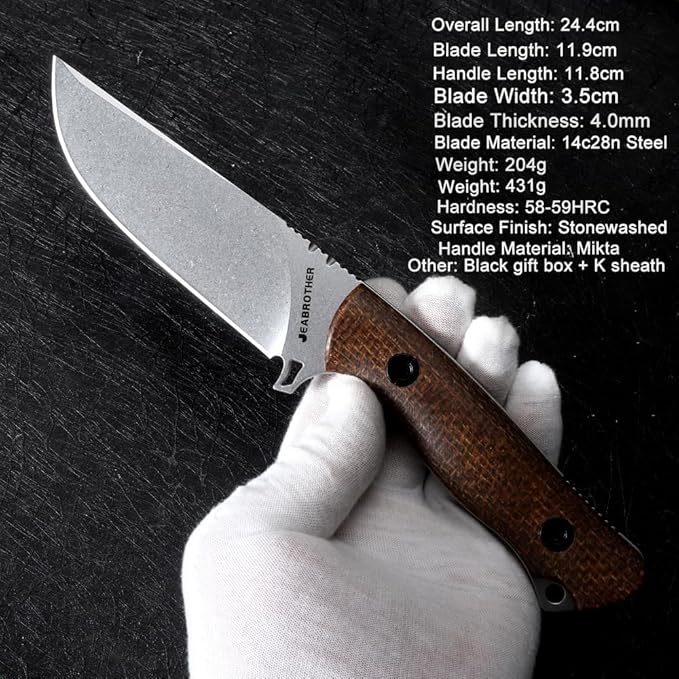 Fixed Blade Fishing Knife - Ideal Outdoor Knife 14C28N Steel - Camping - Hand Tools (A)