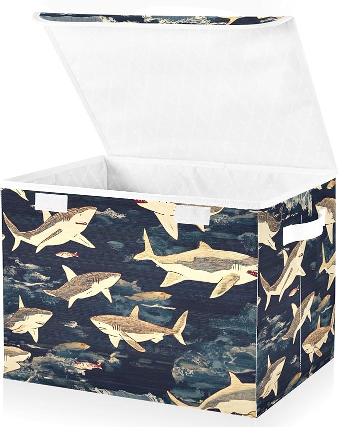 Storage Cube with Lid Japanese Fishes Print 16.5×12.6×11.8 IN 1 Pack Collapsible Large Capacity Foldable Storage Basket Bin Organizer