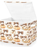 Bolaz Storage Bins with Lids and HandlesAutumn Pie Pumpkin Bows Pattern Storage Box Basket with Cover Collapsible Organizer Containers for Home Closet Shelves